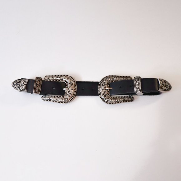 ASOS Large Double Buckle Leather Western Waist and Hip Black Belt